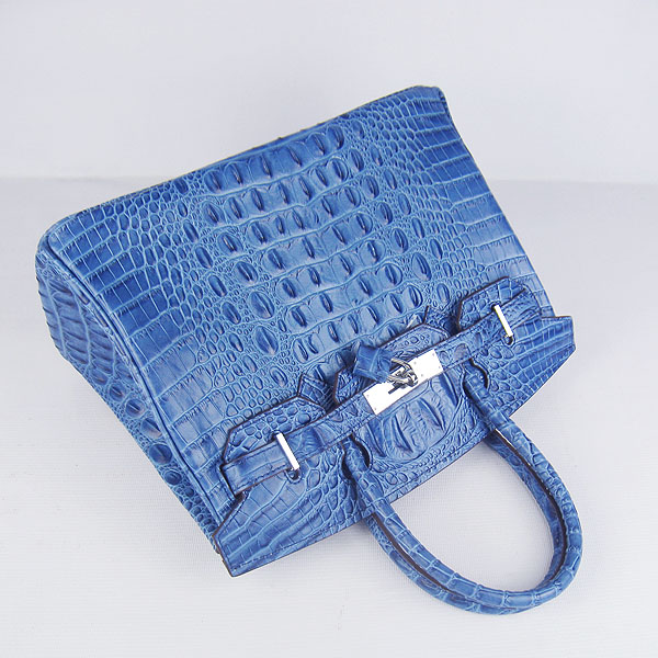 Replica Hermes Birkin 30CM Crocodile Head Veins Bag Dark Blue 6088 On Sale